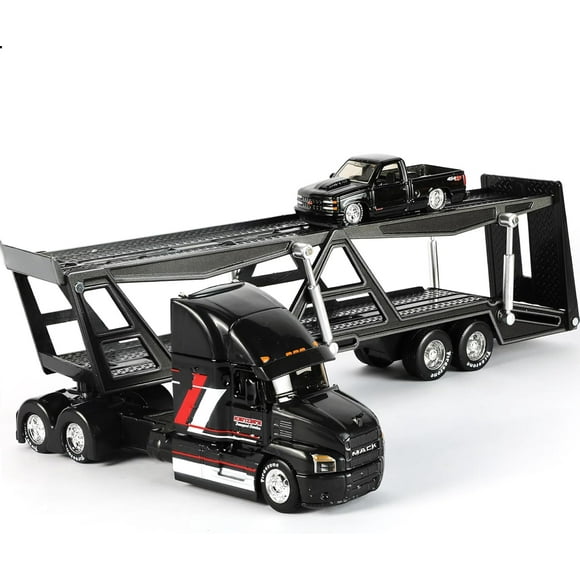 Nuotie Toy Semi Truck Trailer with Car Model Kit, Big 1/50 for International Lonestar Metal Diecast Car Transport Truck Tractor Toys Gifts for Boys Adult Collector -Black