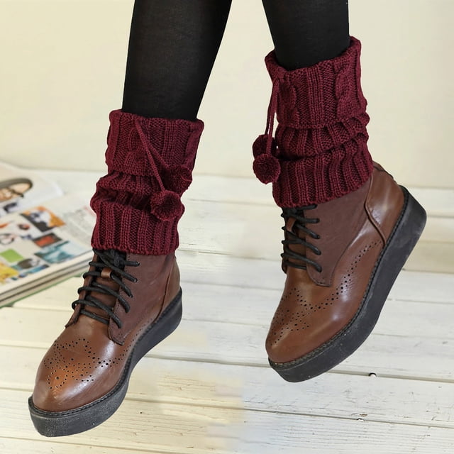 Chaussettes Rouges Mode Femmes Dames Chauffe-Jambes Tricotés Torsadés Chaussettes Courtes Rabat Couvre-Bottes