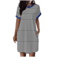 thumbnail image 2 of Summer Xqxayjr Summer Spring Casual Loose Knee Length Midi Swing Tshirt Sundresses for Women Short Sleeve Flowy Pocket Wedding Guest Dresses Crewneck Striped Cute White Formal Dresses, 2 of 6
