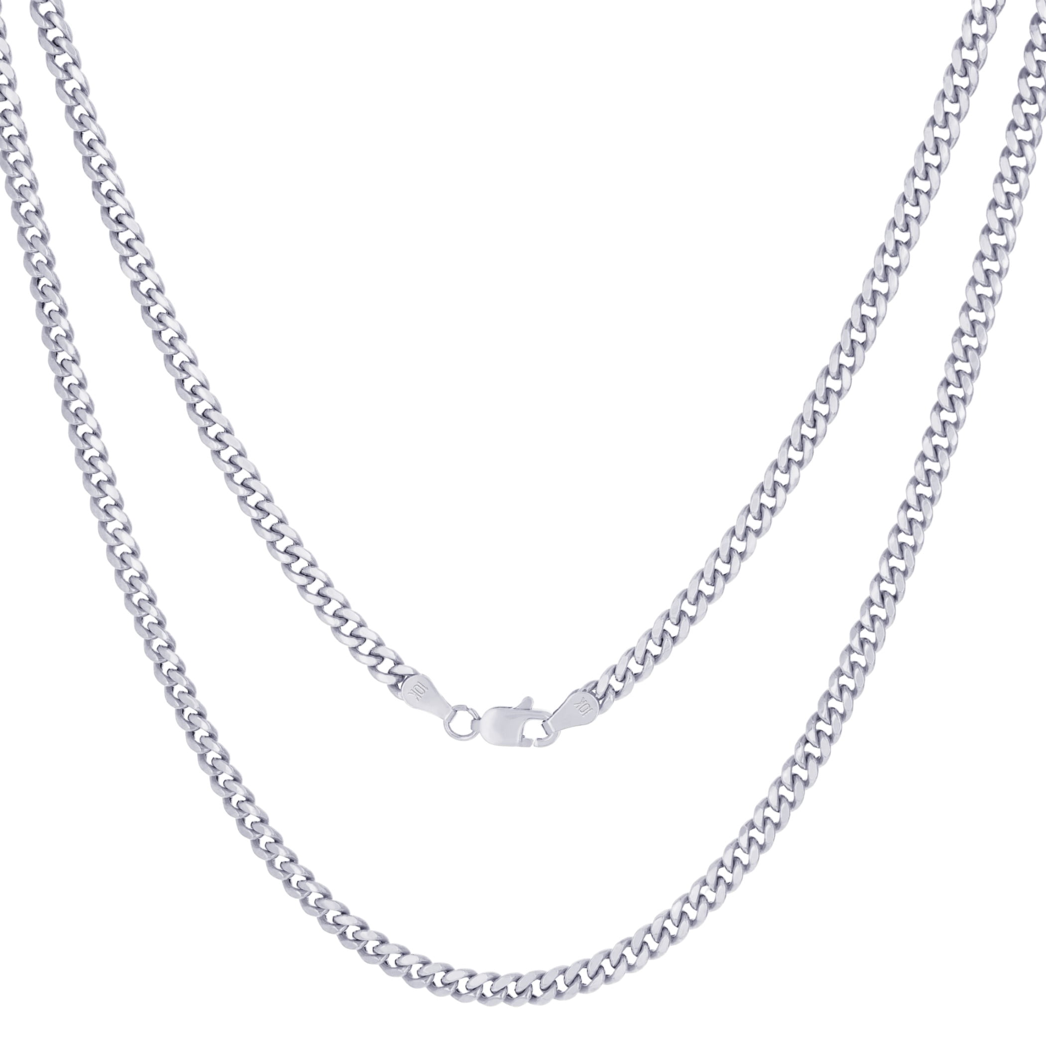 Nuragold 10K Real White Gold Miami Cuban Link 3.5mm Chain Necklace (16"-30") Italian Jewelry for Men & Women