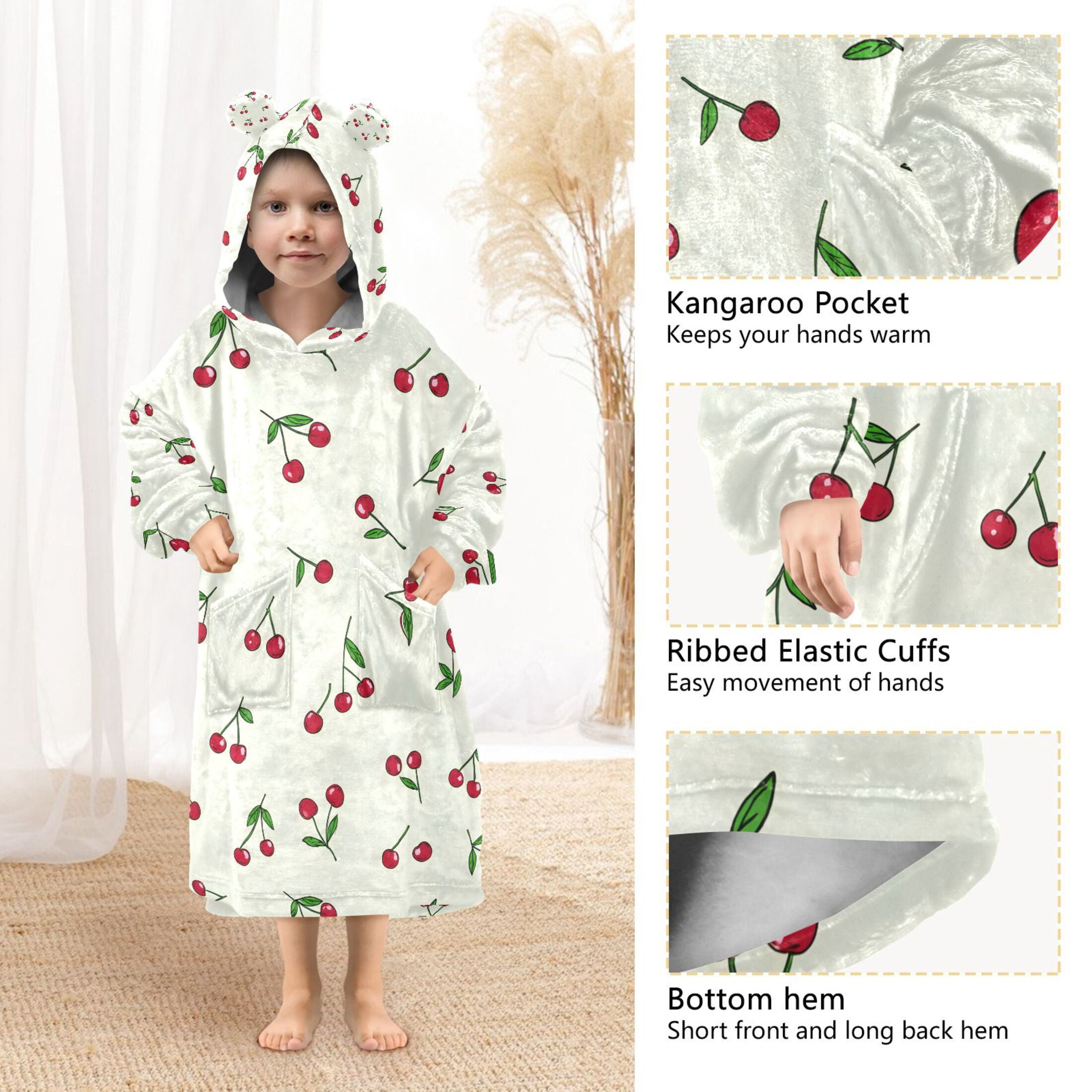 joogoo Wearable Blanket Hoodie for Red Cherries Oversized Sherpa Hooded 3-14 YR M