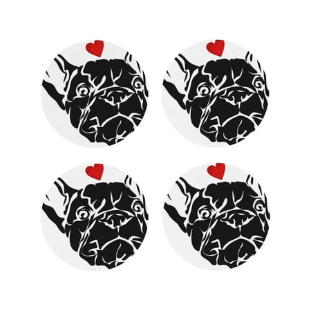 

Fuzoiu Red Heart And Puppy Of Bulldog Print Leather Coasters Set Drink Coasters Set of 4 for Tabletop Protection Durable PVC Coasters Home Décor and Housewarming Gift-Round Shape