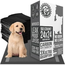 Bulldogology Premium Carbon Black Puppy Pee Pads with Adhesive Sticky Tape - Large Housebreaking Dog Training Wee Pads (24x24) 6 Layers with Extra Quick-Dry Bullsorbent Polymer