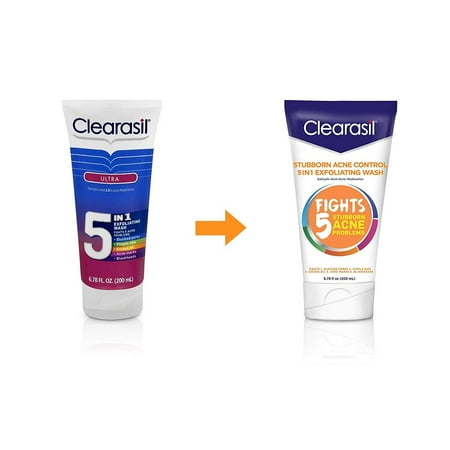 Clearasil Ultra 5-in-1 Exfoliating Acne Medication Face Wash, 6.78 oz, 2 Pack
