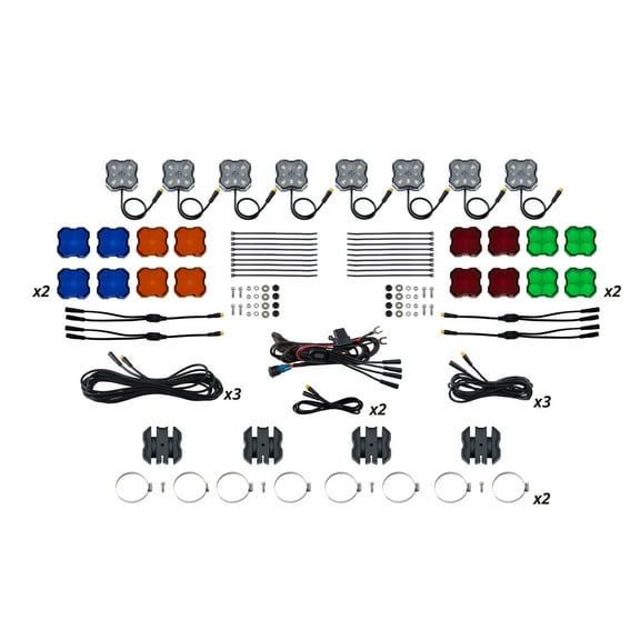 Diode Dynamics Stage Series SXS LED Rock Light Installer Kit (8-pack), White Diffused