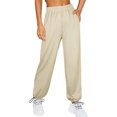 thumbnail image 2 of Pantalón de mujer cintura alta elástico Color puro cordón bolsillos sueltos deportes pierna ancha tobillo atado pantalones de mujer albaricoque XXL, 2 of 6