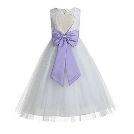 Ekidsbridal White Floral Lace Heart Cutout Flower Girl Dresses Formal Photoshoot Birthday Party Gown 172T 6