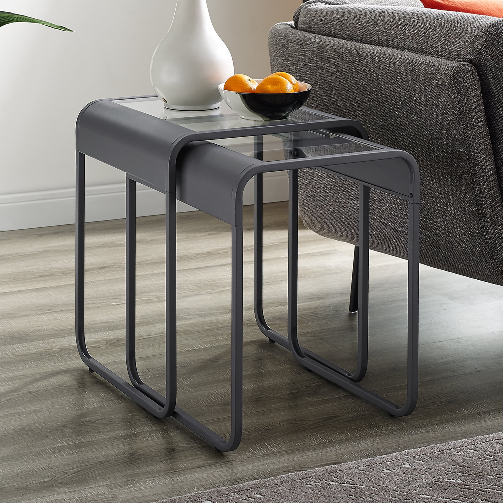 Manor Park Metal and Glass Nesting Tables, Glass / Gunmetal