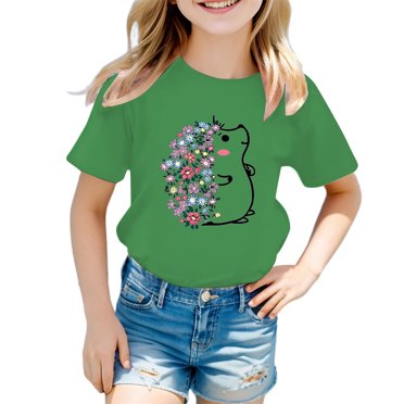 PMVFHDE Hauts pour Filles T-Shirts pour Filles T-Shirts Graphiques T-Shirts pour Fille Hauts d'Été Tendance pour Filles Hauts d'Été pour Fille T-Shirt Graphique Mignon pour Fille Col Rond Manches Courtes T-Shirt d'Été Vert, 7-8 Ans