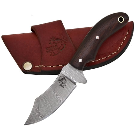 Knives Ranch Handmade EDC Fixed Blade Hunting Knife - Forged Damascus Steel - Rosewood Handle - Horizontal Carry Sheath - Outdoor Cowboy Knife (2085-IRW)