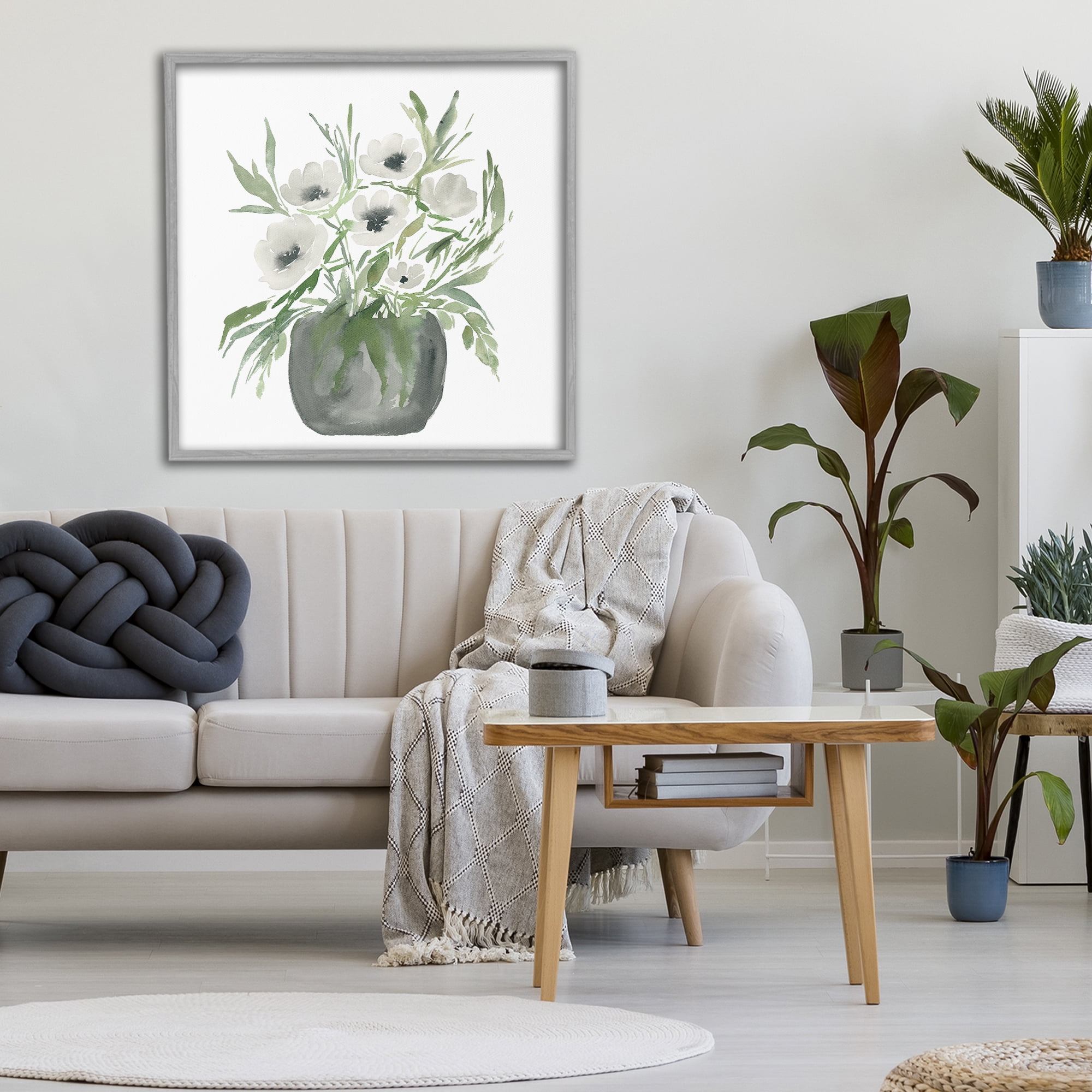 Stupell Industries Soft White Anemones Gray Framed Giclee Art, design by Lucille Price