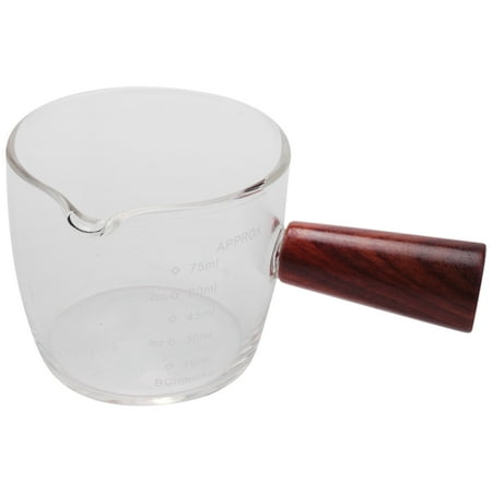 

Glass Measuring Cup Espresso Shot Glass 75ML Triple Pitcher Barista Single Spouts with Wood Handle
