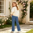 thumbnail image 6 of Plebaso Girls Slim Flare Pants High Elastic Waist Casual Trousers Plain Comfy Bell Bottom Pants with Pockets, 6 of 7