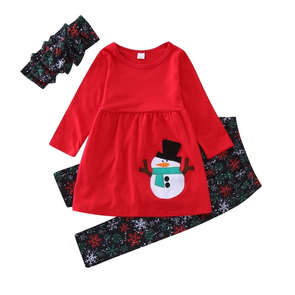 YESIMOLA Little Girls Clothes Toddler Kids Girls Outfit Christmas Prints Long Sleeves Tops Pants Hairabnd Set Outfits Toddler Girl Shirts Red 4-5 Years