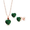 Gem Stone King 2.95 Ct Green Simulated Emerald 18K Rose Gold Plated Silver Pendant Earrings Set
