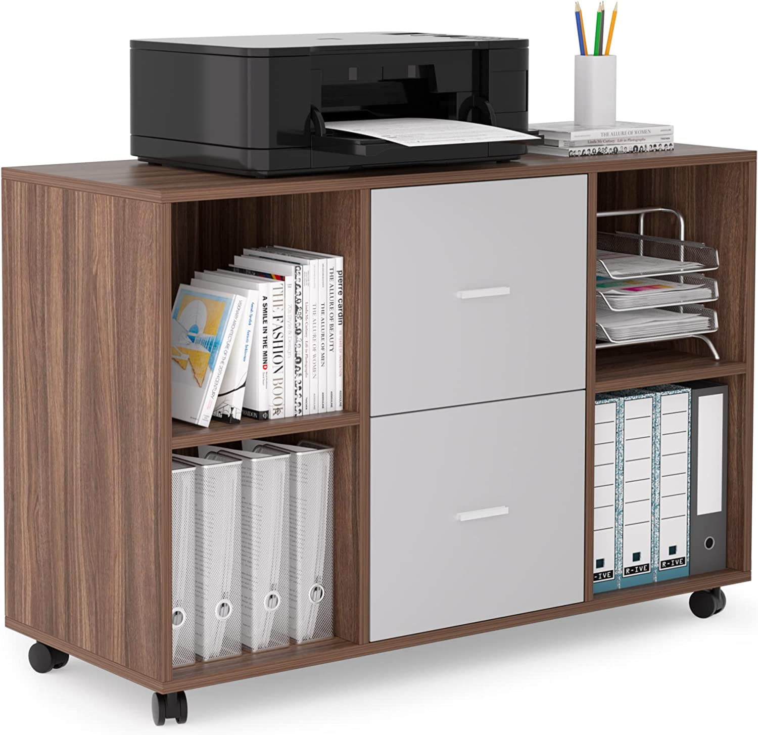Mobile Horizontal Filing Wooden Filing with 2 Drawers