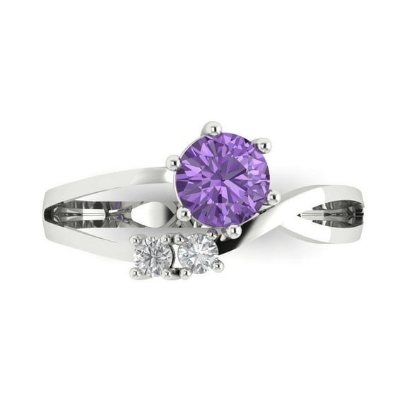 0.87 ct Round Cut Simulated Alexandrite Three-Stone Engagement Ring for Women in 14K White Gold
