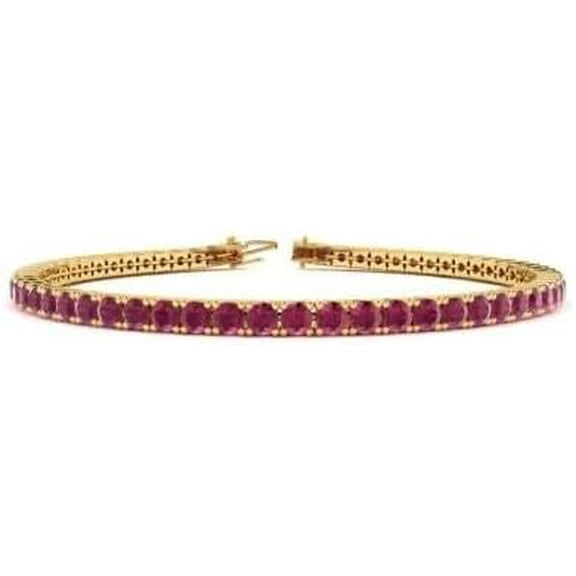 Sterling Silver 14K Gold Pletad Lab Created Ruby Tennis Bracelet, Round Cut Gemstones, Classic Design