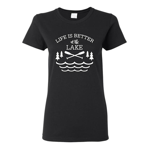 Wild Bobby, Life Is Better At The Lake, Women Graphic Tee, Black, Small