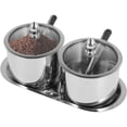 thumbnail image 2 of Ihvewuo Stainless Steel Sugar Bowl Set with Glass Lid Spoon and Tray Rustproof Seasoning Box Round Condiment Pots Polished Shiny Sugar Container Seasoning Jar Kitchen Spice Container Canister, 2 of 11