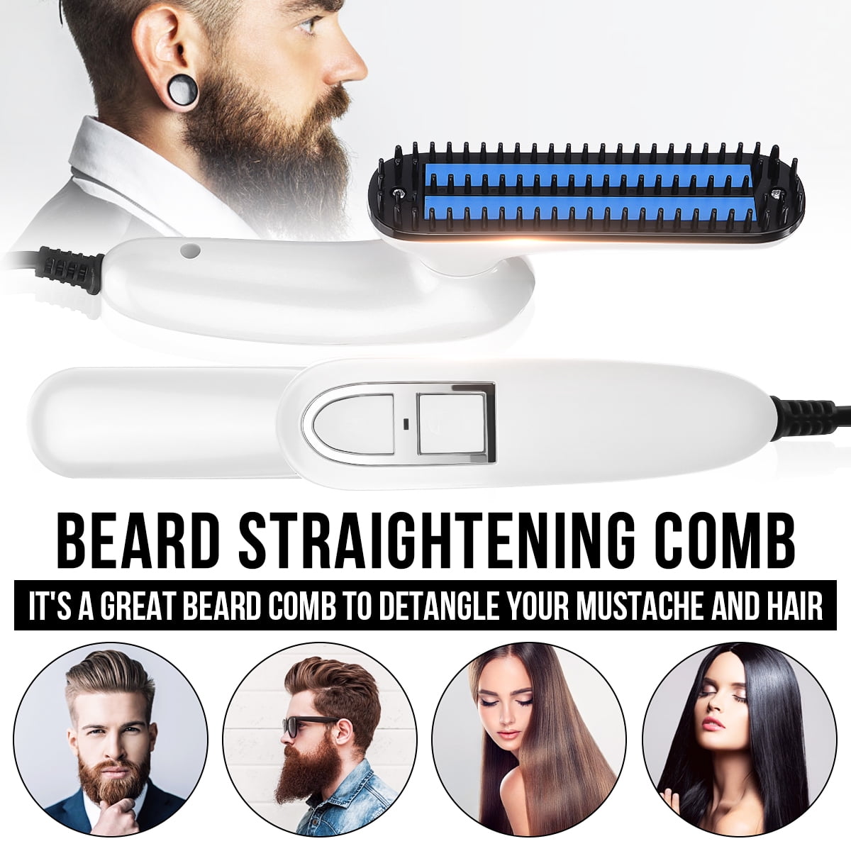 Electric Hair Straightener Brush, Men Quick Beard Straightener Styler