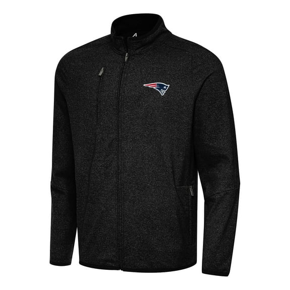Men's Antigua Heather Black New England Patriots  Hold-Up Tri-Blend Full-Zip Jacket