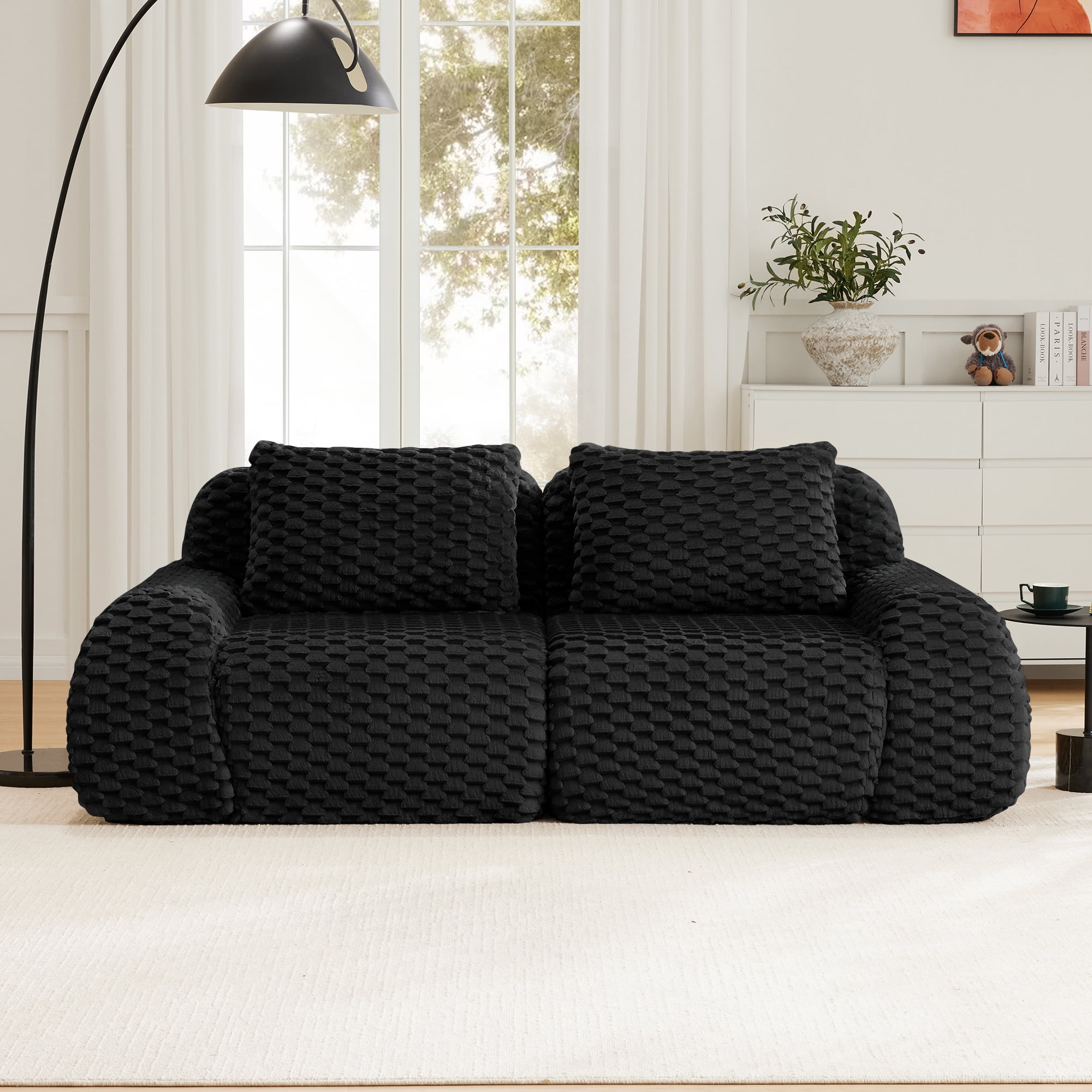 MAYEERTY 82" Modular Couch, Textured Flannelette, Anti-Slip Base, Deep Seat, Boneless, No Assembly, Black