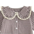 thumbnail image 5 of mgoYE Fall Baby Girl Clothes Long Sleeve Romper Peter Pan Collar Jumpsuit Infant Newborn Outfits Gingham Outfit(Coffee,6-9 Months), 5 of 7