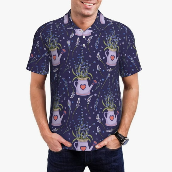 Hirioo Lavender Flowers for Men’s Polo Shirts Quick Dry Short Sleeve Golf T Shirt Performance Moisture Wicking Casual Workout,Sizes S-4XL-Small