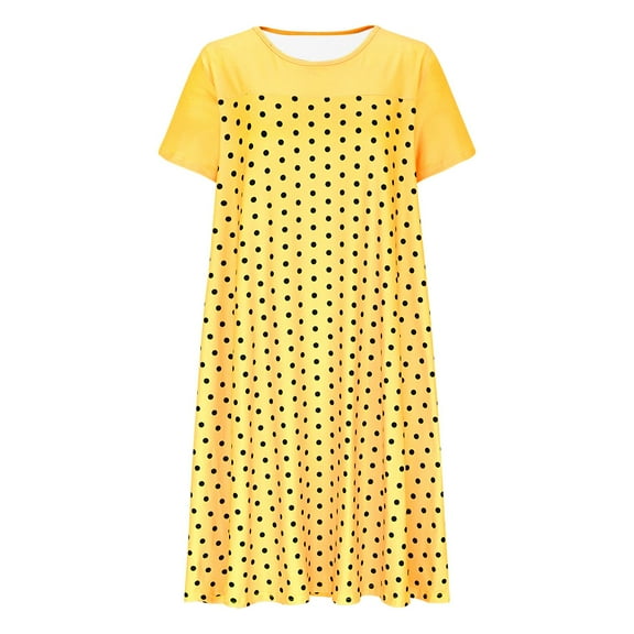 Maean Womens Short Sleeve Shirts Dress Causal Loose Summer Loungewear Polka Dot Printed Midi Dresses