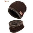 thumbnail image 2 of Spencer 2Pcs Winter Beanie Hat Scarf Set Lined Warm Knitted Hat Thick Skull Cap for Child Kids "Brown", 2 of 7