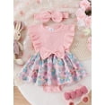 thumbnail image 2 of Bslissey Baby Girls Cute Romper Dress Sleeveless Bunny Floral Print Skirt Hem Ruffles Bodysuit with Headband 3M 6M 9M 12M 18M Newborn Infant Casual Summer Clothes, 2 of 9