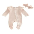 thumbnail image 1 of Baby Girls Romper Suit  Long Sleeve Zipper Ruffle Patchwork Casual Party Street Spring Romper+Headband, 1 of 7