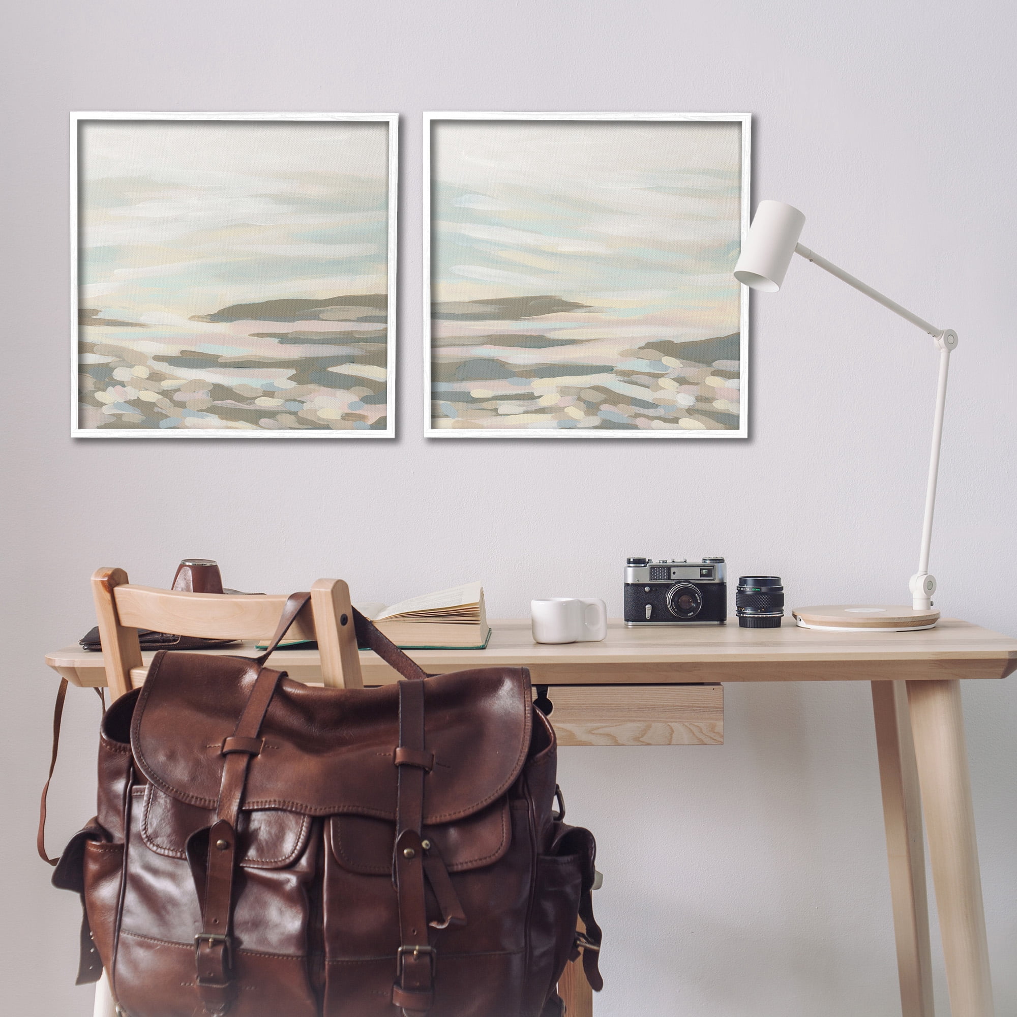 Stupell Industries Brushed Desert Landscape Abstract Painting White Framed Art Print Wall Art, 24 x 24, Set of 2
