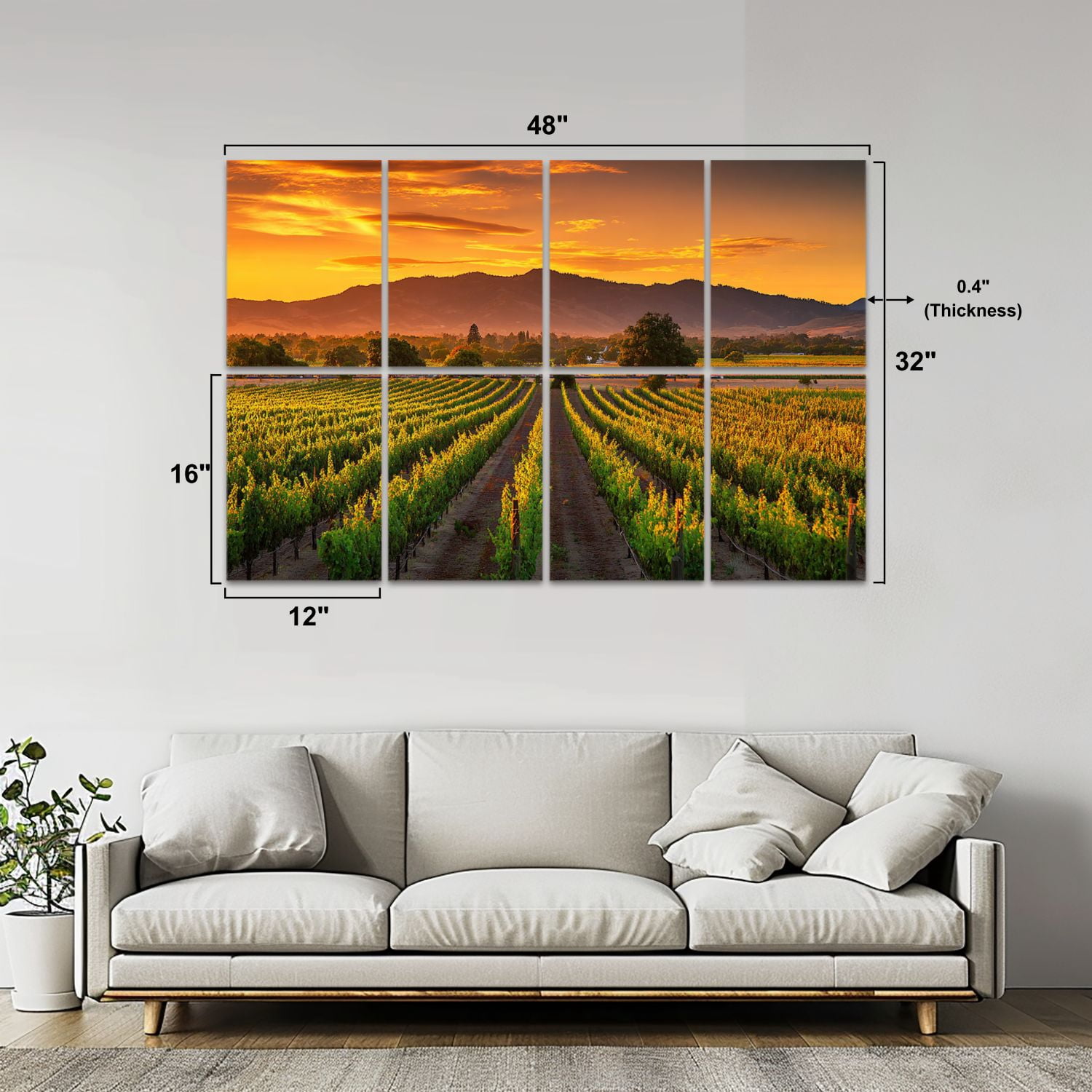 8 Pack Art Acoustic Panels Sound Absorbing Valley California Field Harvest for Winery Decorative Soundproof Wall Panels Self Adhesive for Nursery Game Room Bedroom 48"x32"