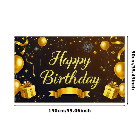 Gorgeous Gold Themed Happy Birthday Banner Background Backdrop with Balloons Bows and Fireworks Party Decoration for Birthday Party Photography Props and Home Decor