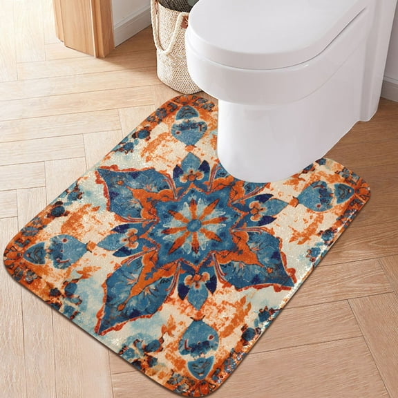 Toilet Rug U-Shaped Bathroom Rugs Non-Slip Soft Plush Machine Washable Contour Bath Mat Red Blue Mandala Flower 24x20