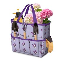 Garden Tool Bag,Purple Boston Terrier Puppy Garden Tool Organizer,Garden Gifts,Waterproof Multi-Pocket Garden Tool Storage 11.8x5.5x11.4 Inch(Tools NOT Included)