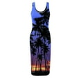 thumbnail image 4 of USSUMA Sleeveless Sundresses for Women Tropical Hawaiian Midi Beach Party Dresses Knee Length Club Pencil Bodycon Sexy Sun Dresses Women's Summer Casual U Neck Dress Wedding Guest, 4 of 5