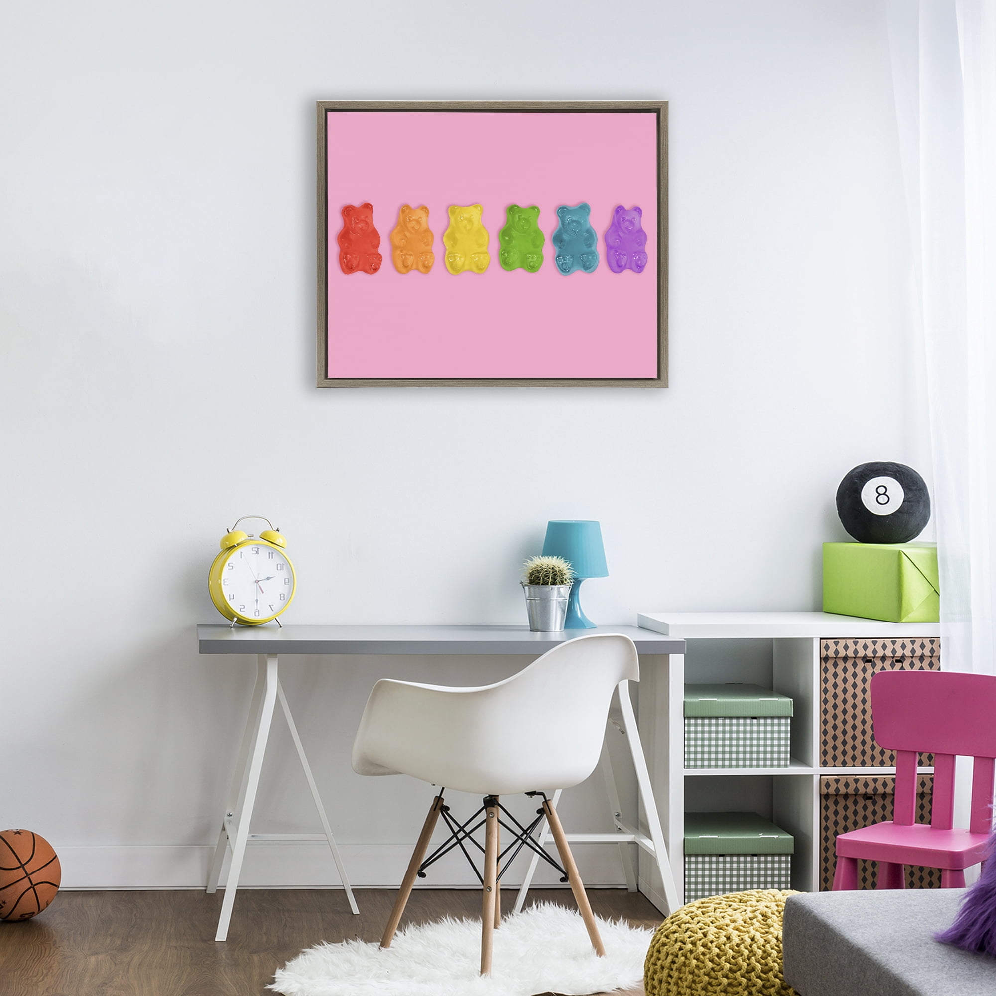 Stupell Industries Rainbow Gummy Bears on Pink Brown Framed Floater Canvas Wall Art, design by LISH Creative