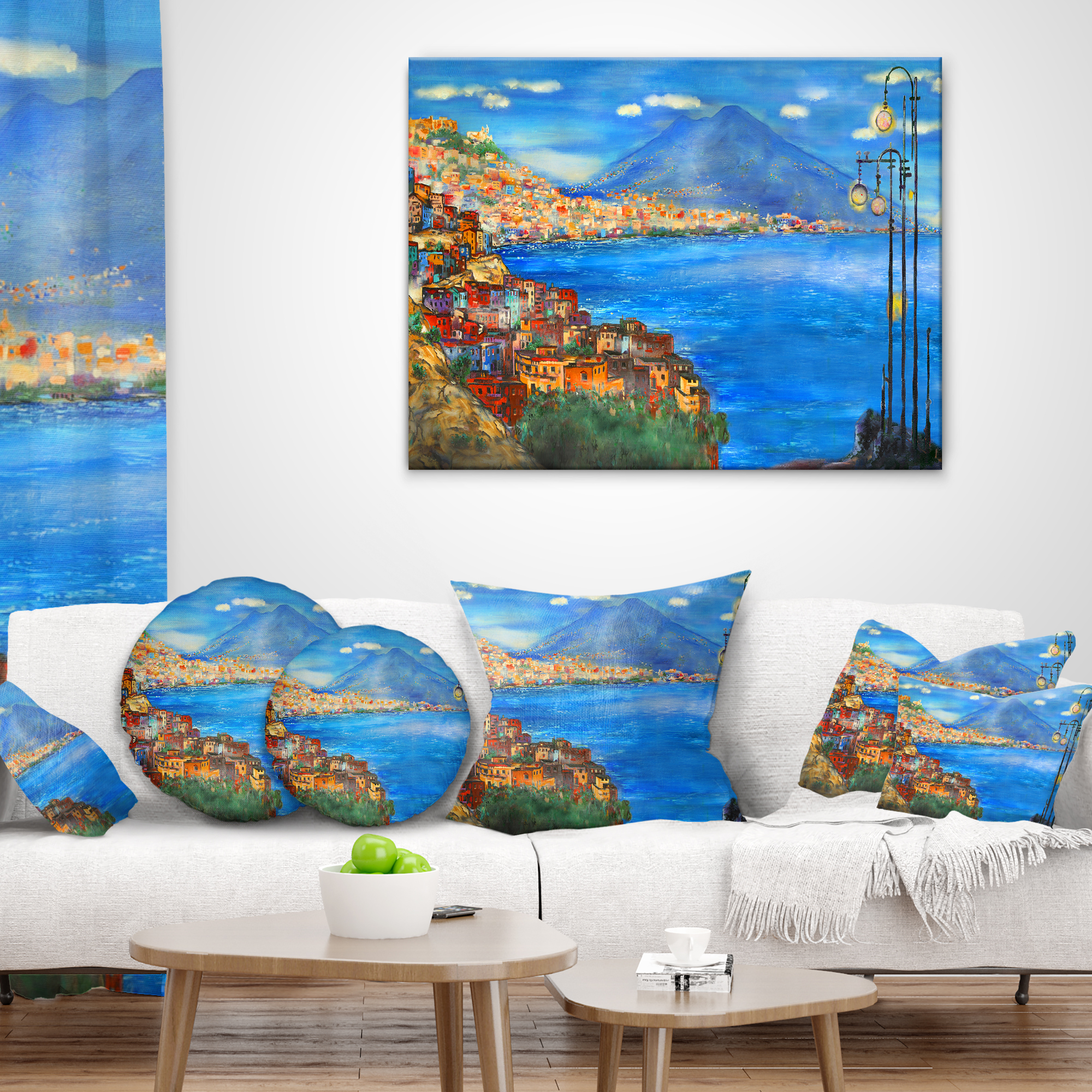 Designart Saturday Night Sea - Landscape Painting Throw Pillow - 18x18