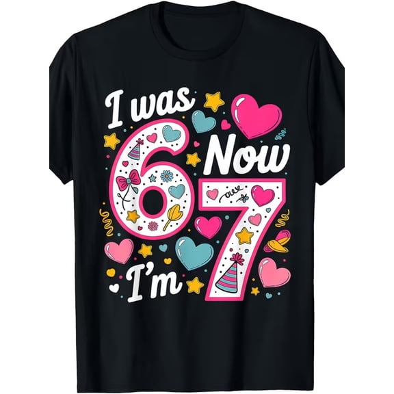 children’s wear Cute 7th Birthday Shirt for Girls I Was 6 Now I'm 7 Kids Graphic Tee Retro Birthday Party Outfit Child Apparel