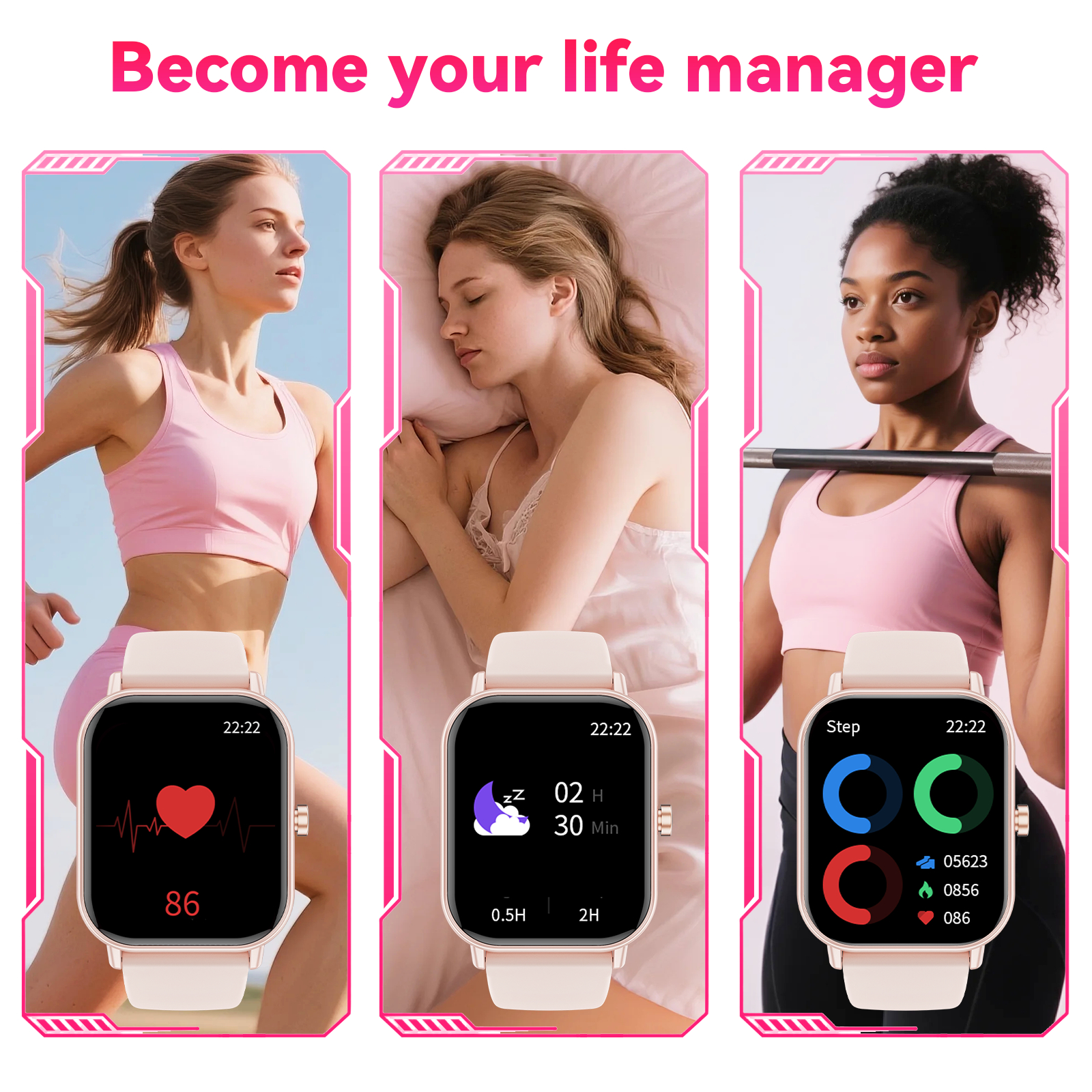 Mingwear Smart Watch 1.85" Fitness Tracker Pink for Men & Women photo 4