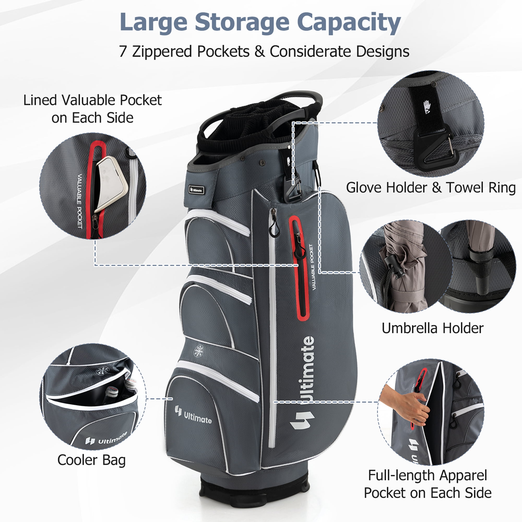 Costway Lightweight Golf Cart Bag with 15 Way Top Divider Individual Putter Well Cooler Bag Red