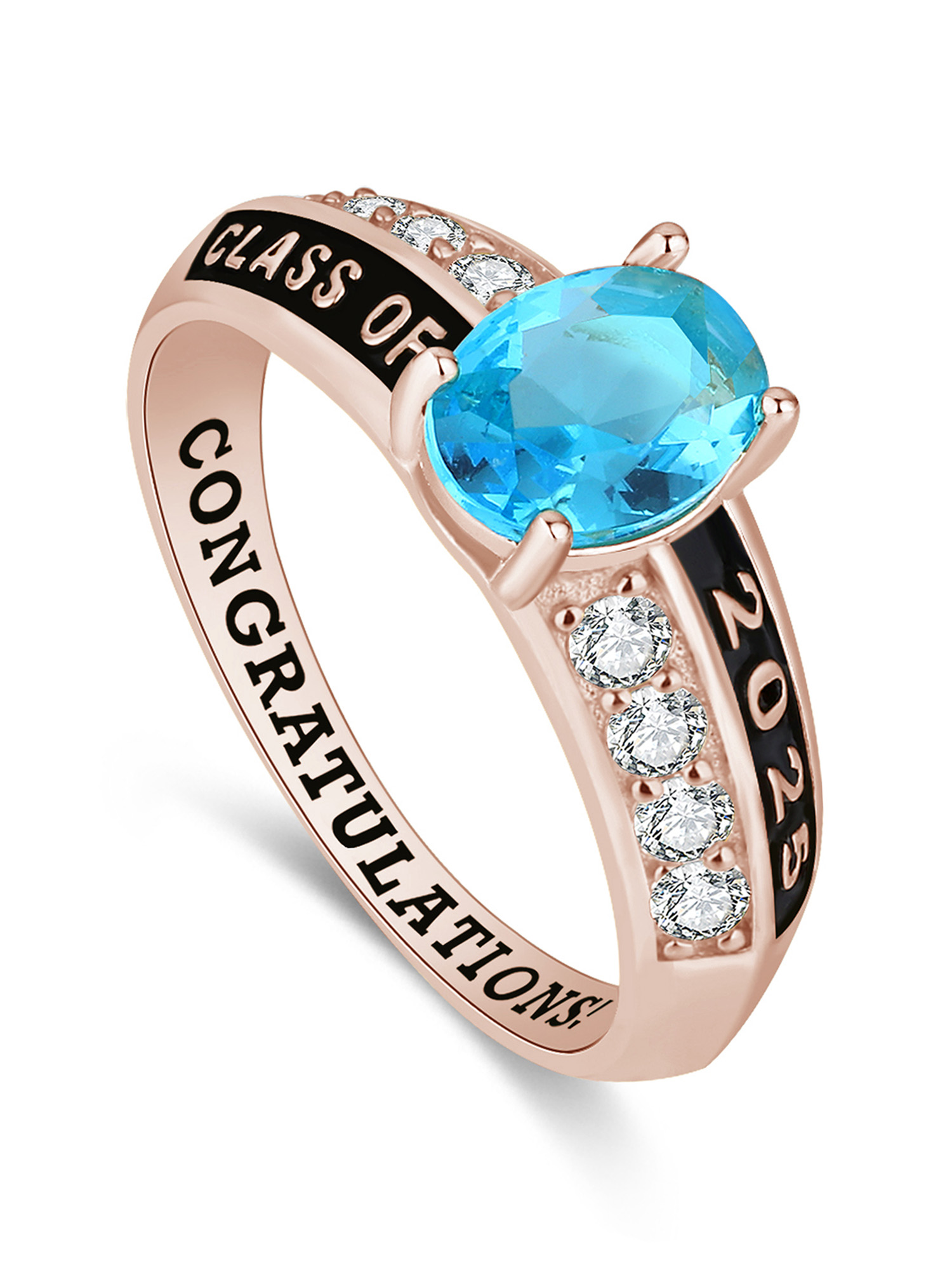 Mementos PJM Custom Women's Class Ring for High School College-Sterling Silver/Rose Gold-Prestige