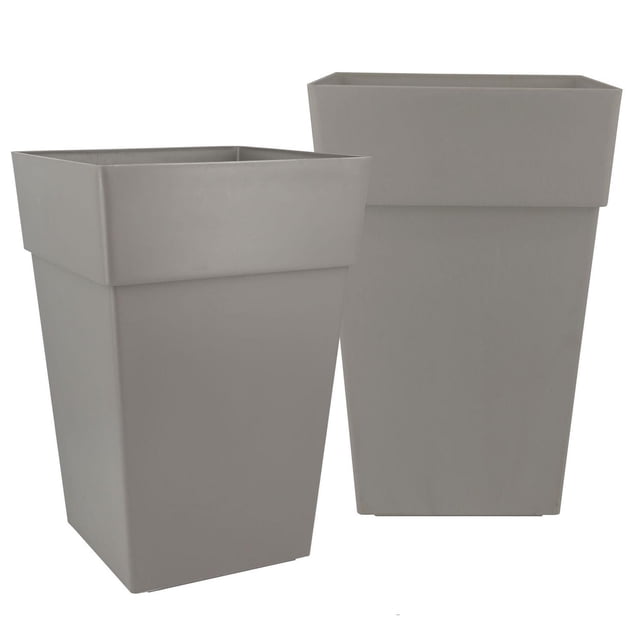 Grapevine Plus Collection Ollie Recycled Plastic Planter, Dark Grey, 2-Pack
