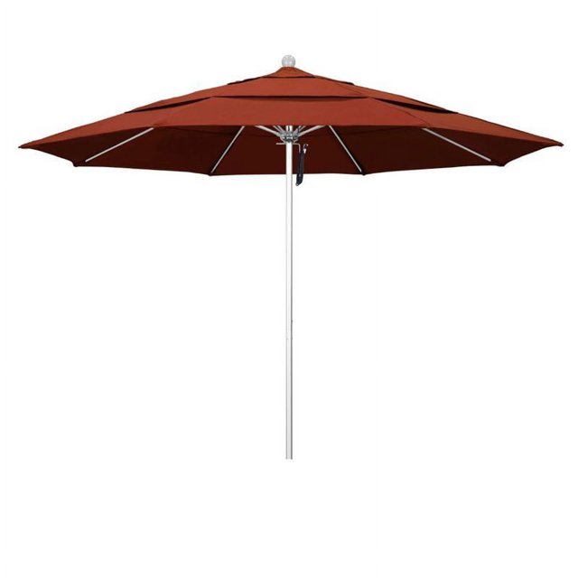 California Umbrella Venture 11' Silver Market Umbrella in Terracotta