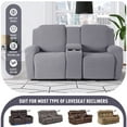 thumbnail image 3 of Timeles 2 Seat Recliner Sofa Covers with Middle Console Slipcover, Loveseat Recliner Couch Cover Stripe Jacquard Furniture Protector Covers with Elastic Bottom for Kids, Pets (Light Gray), 3 of 6