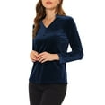 thumbnail image 4 of INSPIRE CHIC Women's Velvet V Neck Long Sleeve Blouse Top XS Navy Blue, 4 of 7