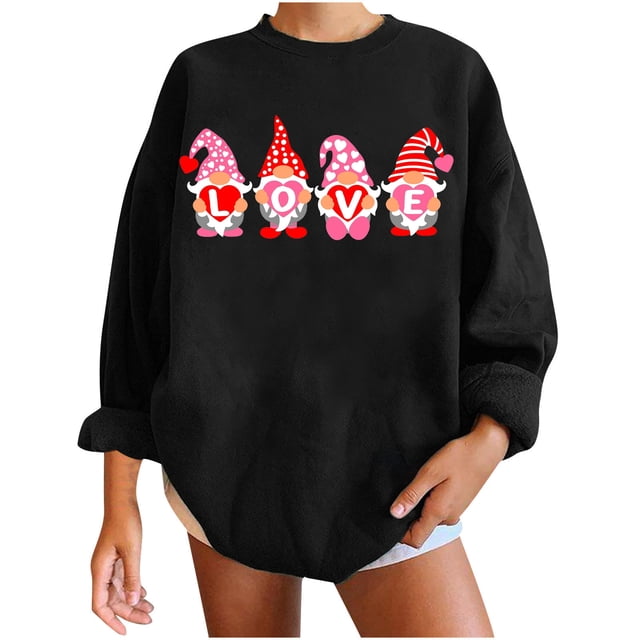 RKSTN Chandail en Molleton de la Saint-Valentin pour Femmes Surdimensionné Mode Décontractée Manches Longues Col Rond Chandail en Molleton Grande Taille Imprimé Cœur d'Amour Couleur Unie